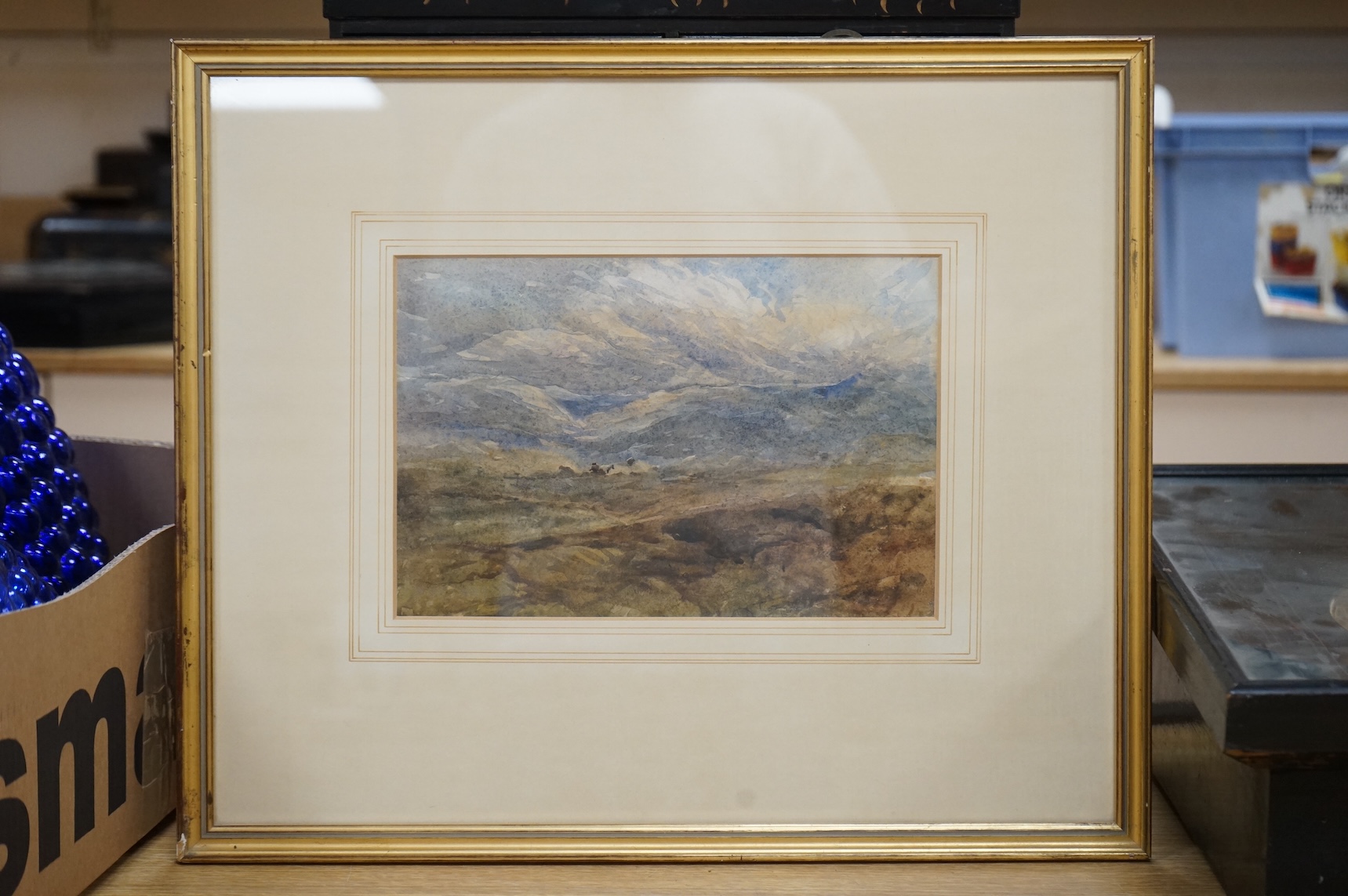 David Cox Snr OWS (1783-1859), 'Windy Heath', signed, indistinctly dated, watercolour, 16 x 25cm
